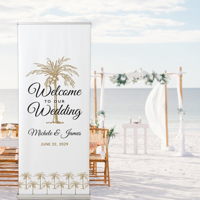 Elegant Tropical Gold Palm Trees Wedding Welcome Retractable Banner (Elegant Tropical Gold Palm Trees Wedding Welcome Retractable Banner)