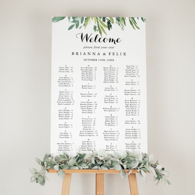 Elegant Tropical Green Alphabetical Seating Chart (Creator Uploaded)