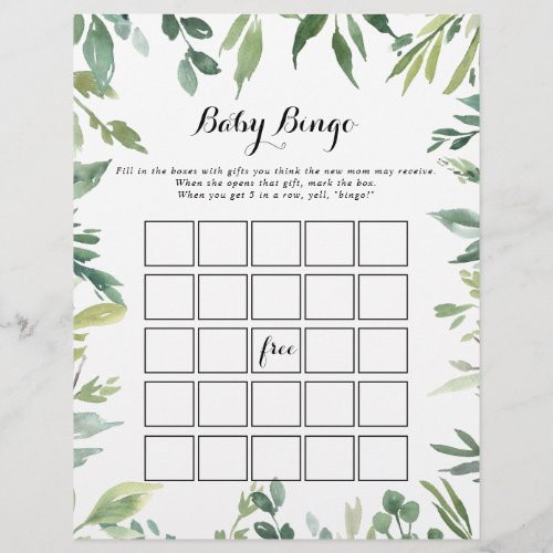 Elegant Tropical Green Baby Bingo Shower Game