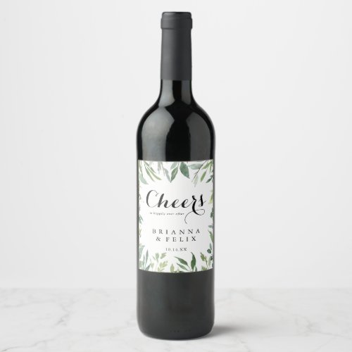 Elegant Tropical Green Cheers Wedding Wine Labels