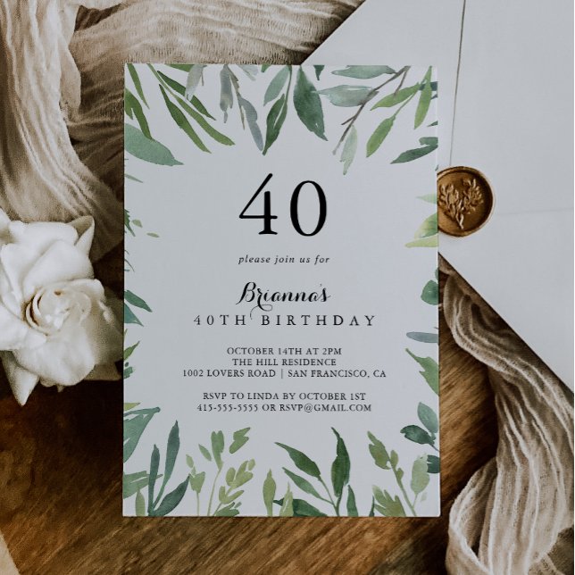 Elegant Tropical Green Foliage 40th Birthday Party Invitation (Creator Uploaded)