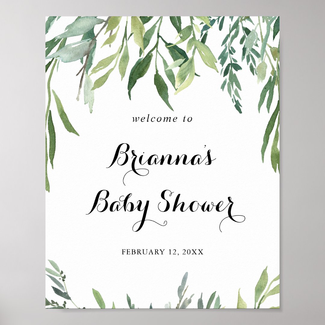 Elegant Tropical Green Foliage Baby Shower Welcome Poster | Zazzle