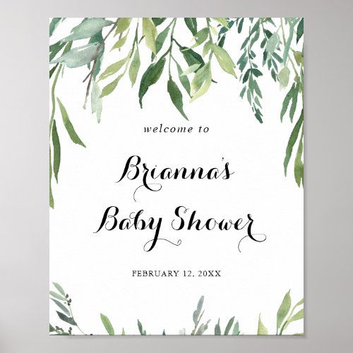 Elegant Tropical Green Foliage Baby Shower Welcome Poster