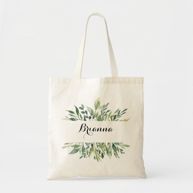 Elegant Tropical Green Foliage Bridesmaid Tote Bag (Front)