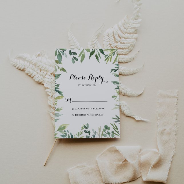 Elegant Tropical Green Foliage Calligraphy RSVP (Creator Uploaded)