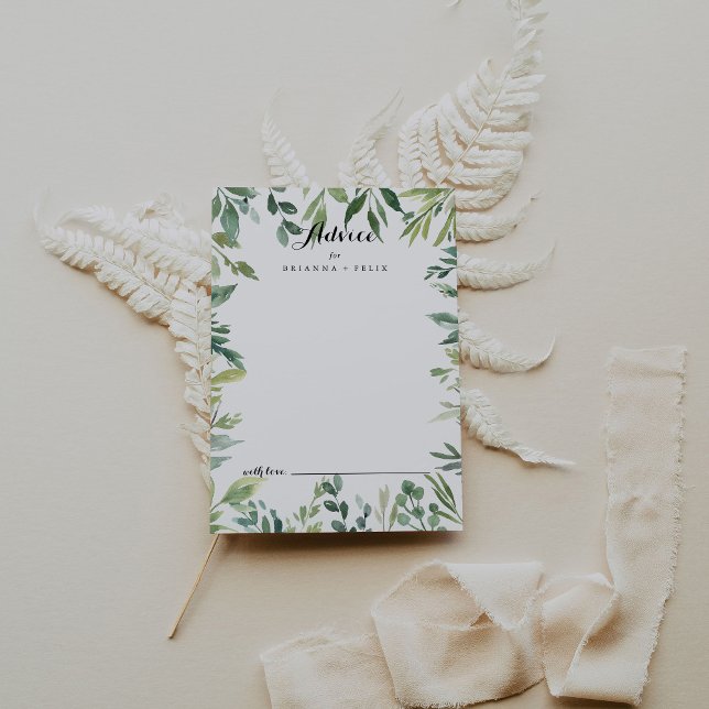 Elegant Tropical Green Foliage Calligraphy Wedding Advice Card (Creator Uploaded)