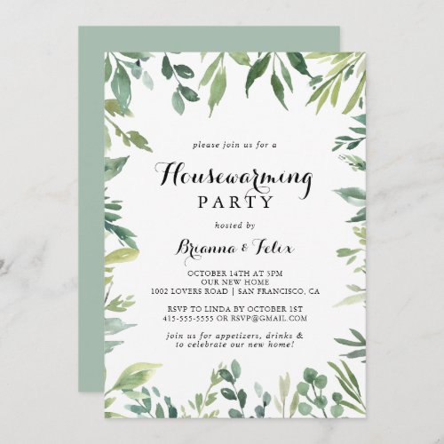 Elegant Tropical Green Foliage Housewarming Party Invitation