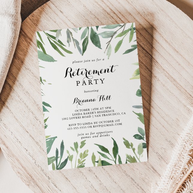 Elegant Tropical Green Foliage Retirement Party Invitation (Creator Uploaded)