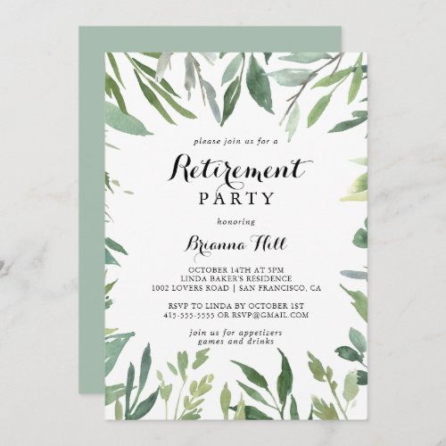 Elegant Tropical Green Foliage Retirement Party Invitation