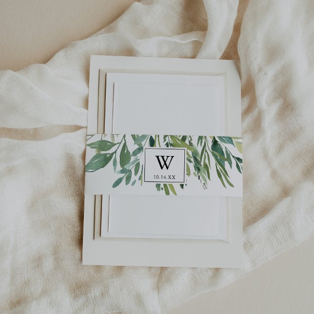 Elegant Tropical Green Foliage Wedding Invitation Belly Band (Creator Uploaded)