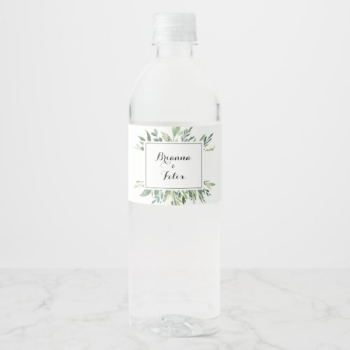 Elegant Tropical Green Foliage Wedding Water Bottle Label