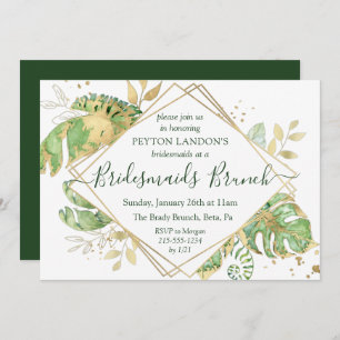 Elegant Tropical Green & Gold Bridesmaids Brunch Invitation