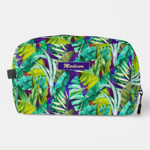 Elegant tropical green leaves purple pattern dopp kit