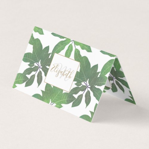 Elegant tropical Green leaves White design Business Card