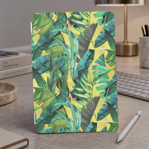 Elegant tropical green leaves yellow pattern iPad mini cover