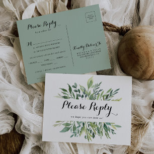 Elegant Tropical Green Menu Choice RSVP Postcard