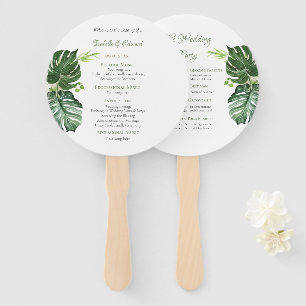 Elegant Tropical Green Monstera Leaves Wedding Hand Fan