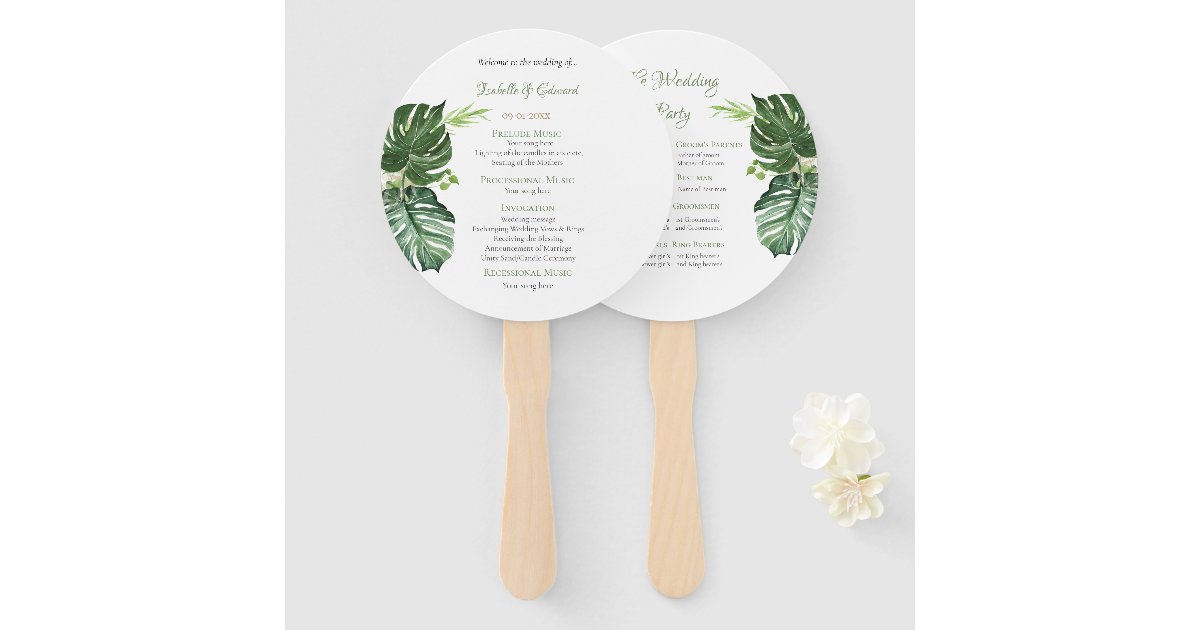 Monstera Fan Elegant Tropical Green Monstera Leaves Wedding Hand Fan | Zazzle