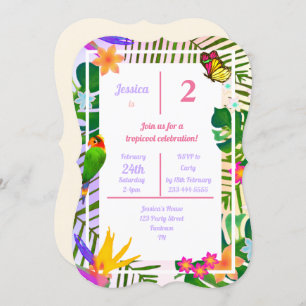 Elegant Tropical Green Palm Floral 2nd Birthday Invitation