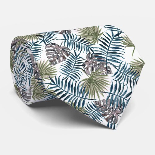 Elegant Tropical Green Palm Tree Leaves Summer Art Neck Tie