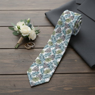 Elegant Tropical Green Palm Tree Leaves Summer Art Neck Tie