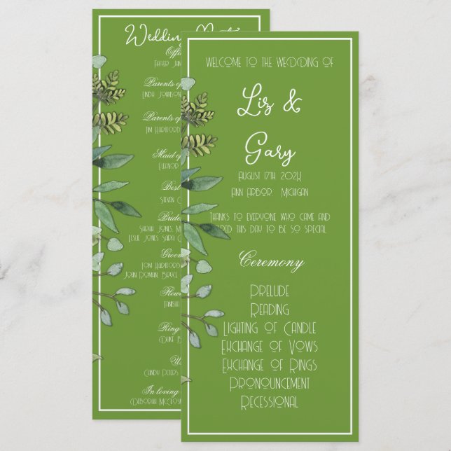 Elegant Tropical Green Program Wedding (Front/Back)