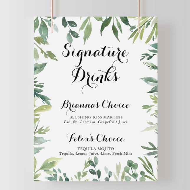 Elegant Tropical Green Signature Drinks Sign (Creator Uploaded)