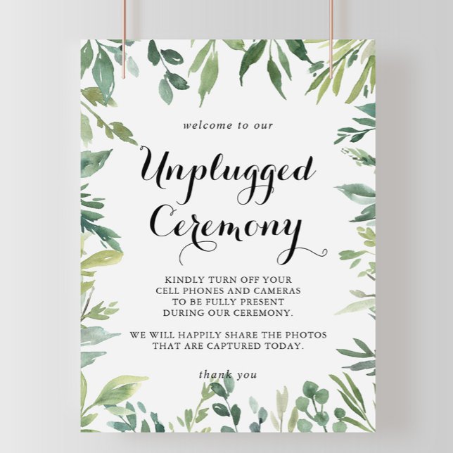 Elegant Tropical Green Unplugged Ceremony Sign (Creator Uploaded)