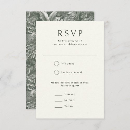 Elegant Tropical Green Vintage Style Wedding RSVP Card