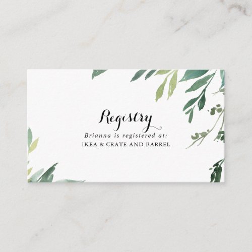 Elegant Tropical Green Wedding Gift Registry Enclosure Card