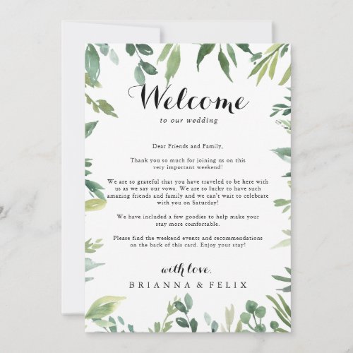 Elegant Tropical Green Wedding Welcome Letter