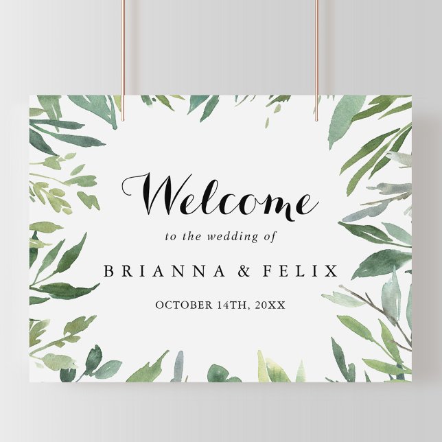 Elegant Tropical Green Wedding Welcome Sign (Creator Uploaded)