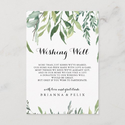 Elegant Tropical Green Wedding Wishing Well Enclosure Card