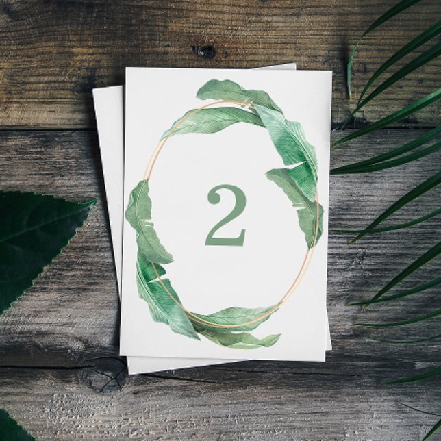 Elegant tropical greenery botanical nature wedding table number (Creator Uploaded)