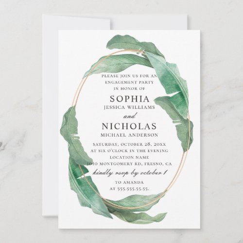 Elegant tropical greenery floral engagement party invitation