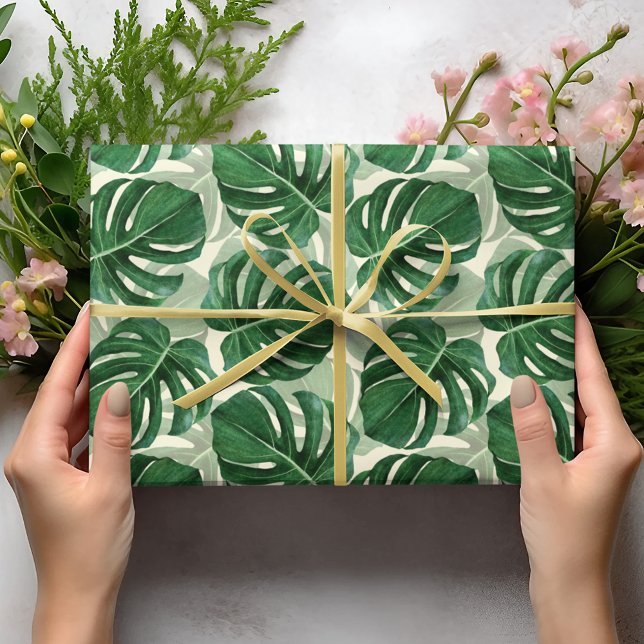 Elegant Tropical Greenery Green Monstera Leaf Wrapping Paper (Creator Uploaded)
