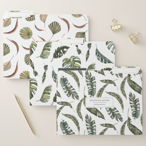 Elegant Tropical Greenery Leaves Personalized File Folder