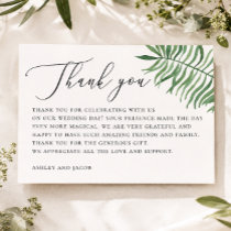 Elegant tropical greenery. Palm leaves wedding Thank You Card
