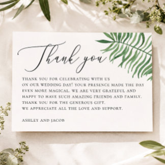 Elegant tropical greenery. Palm leaves wedding Thank You Card