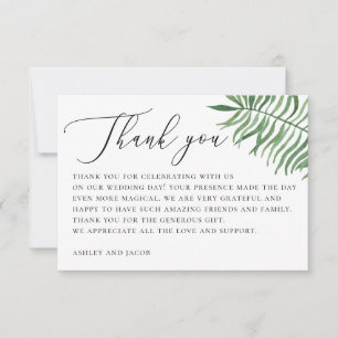 Elegant tropical greenery. Palm leaves wedding Thank You Card