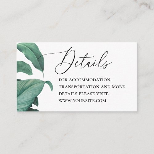 Elegant tropical greenery wedding details QR Code Enclosure Card