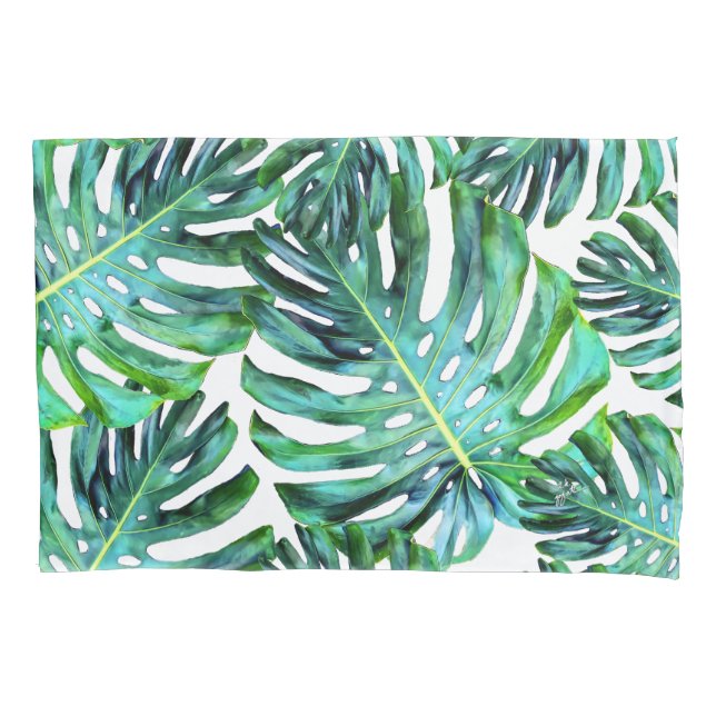Elegant Tropical Hawaii Monstera Leaf Photograph Pillow Case (Front-Left)