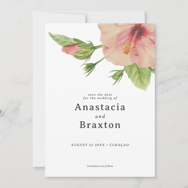 Elegant Tropical Hibiscus Flower Wedding Save The Date (Front)