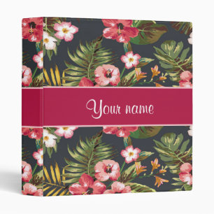Elegant Tropical Hibiscus Flowers and Leaves Binder