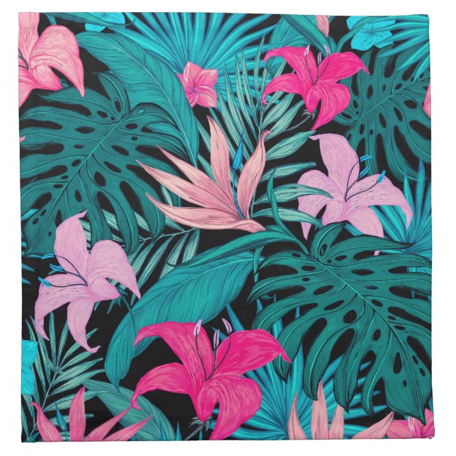 Elegant Tropical Hibiscus Flowers and Leaves | Cloth Napkin (Front)