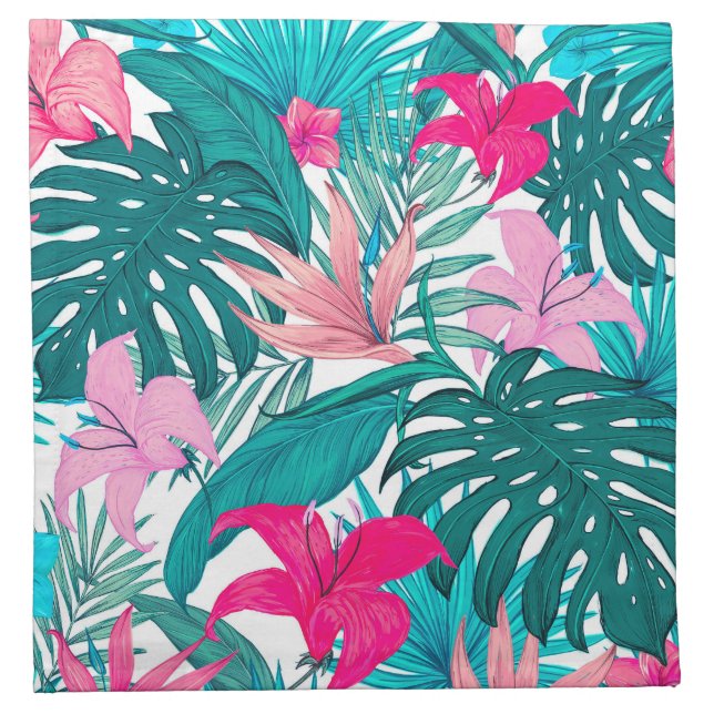 Elegant Tropical Hibiscus Flowers and Leaves | Cloth Napkin (Front)
