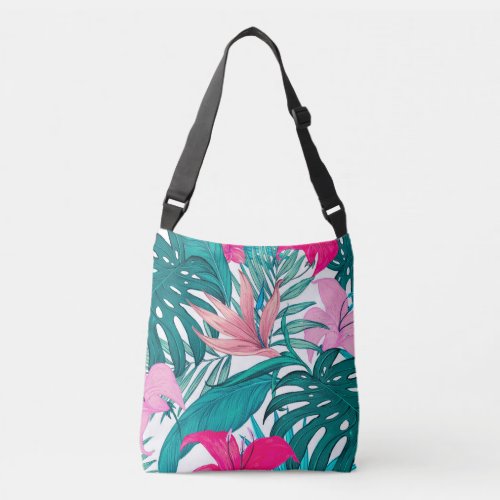 Elegant Tropical Hibiscus Flowers and Leaves  Crossbody Bag