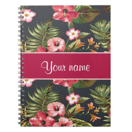 Elegant Tropical Hibiscus Flowers and Leaves Notebook