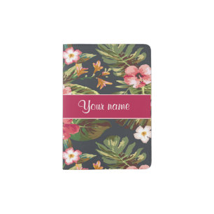 Elegant Tropical Hibiscus Flowers and Leaves Passport Holder