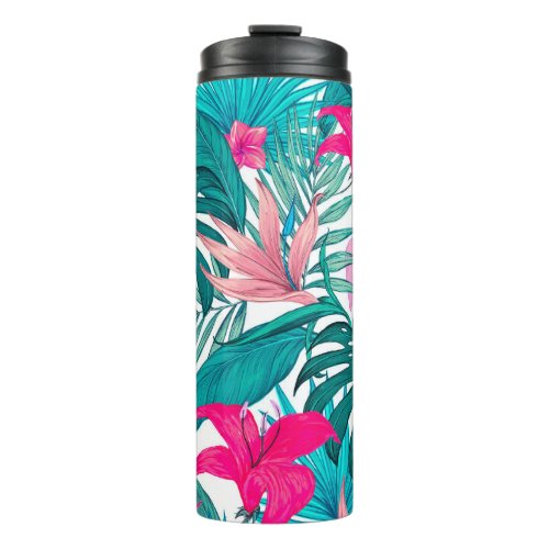 Elegant Tropical Hibiscus Flowers and Leaves  Thermal Tumbler